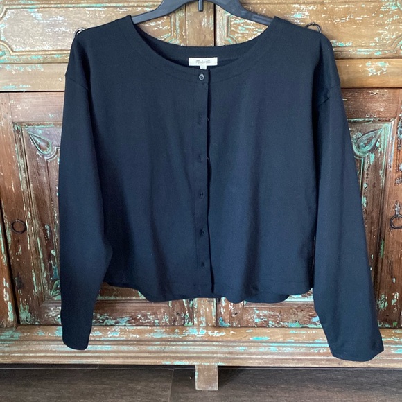 Madewell Boxy Button-Front Crop Cardigan XL, Black - Picture 1 of 6